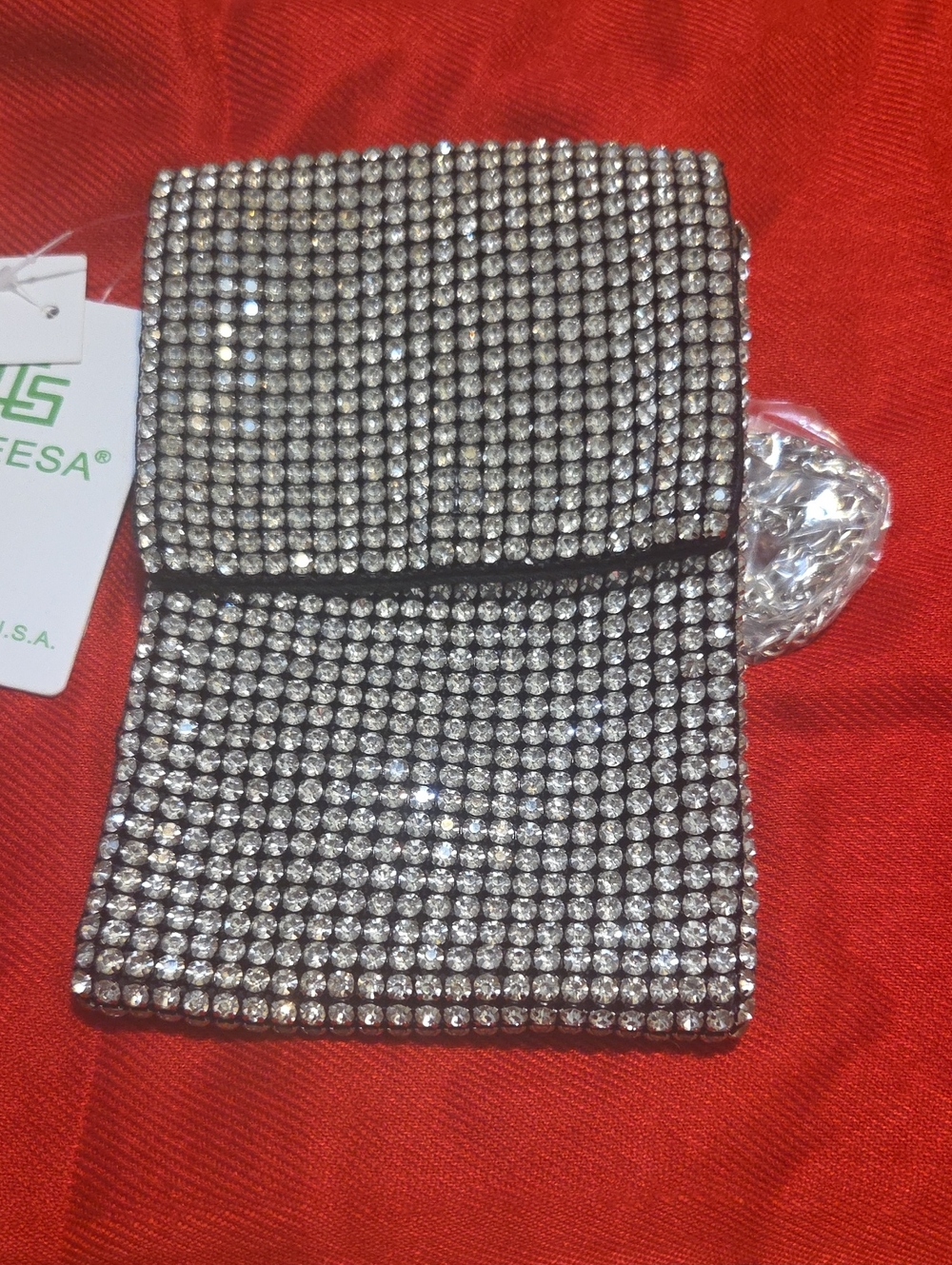 Crystal Rhinestone Phone Pouch – Silver